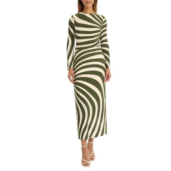 DONNA MORGAN Dresses & Skirts - NEW DONNA MORGAN abstract stripe long sleeve dress in ivory cedar green